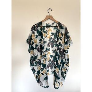 Sonoma Floral Duster Swimsuit Cover Boho Kimono Green Yellow Maroon OS